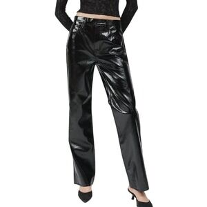 Pistola Cassie Faux Leather Pants Black Patent High Rise Straight Leg Size 28‎